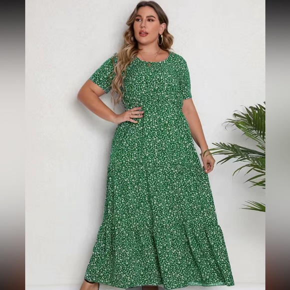 NWT green dress 3x floral plus size tiered summer maxi 18 20 - Picture 2 of 8